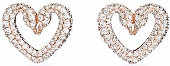 Swarovski Una Rose Gold Tone Swan Neck Heart Stud Earrings 5628659 For Women