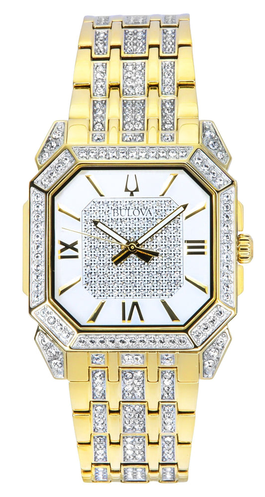 Bulova Octava Crystal Accents Gold Tone Stainless Steel Silver Dial Quartz 98A295 Men's Watch