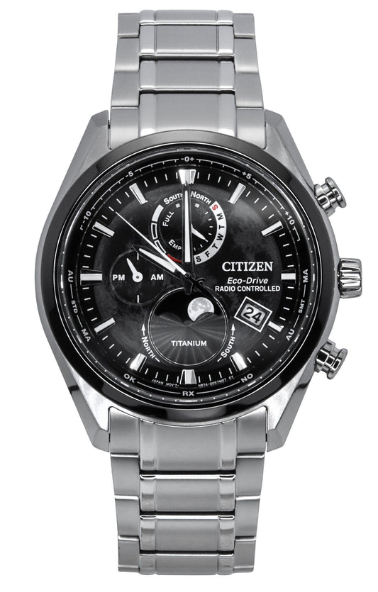 Citizen Tsuki-Yomi Radio Controlled Moon Phase Super Titanium Black Dial Eco-Drive BY1018-80E 100M Men's Watch