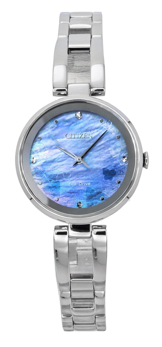 Citizen Eco-Drive Stainless Steel Beginning Blue Mother of Pear Dial EM0801-85N Women's Watch