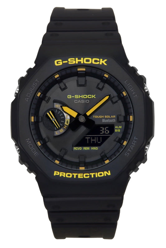 Casio G-Shock Caution Yellow Mobile Link Analog Digital Resin Strap Black Dial Solar GA-B2100CY-1A 200M Men's Watch