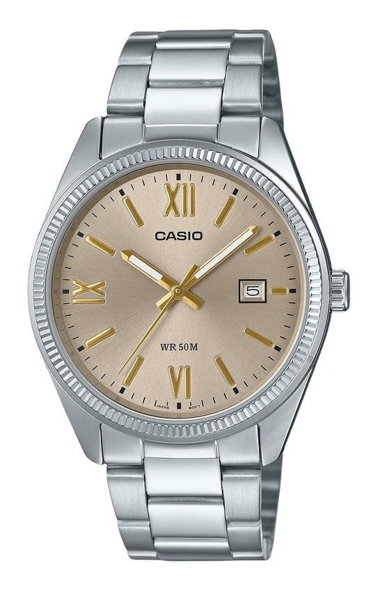 Casio Standard Analog Ion Plated Stainless Steel Beige Dial Quartz MTP-1302DD-9AV Men's Watch