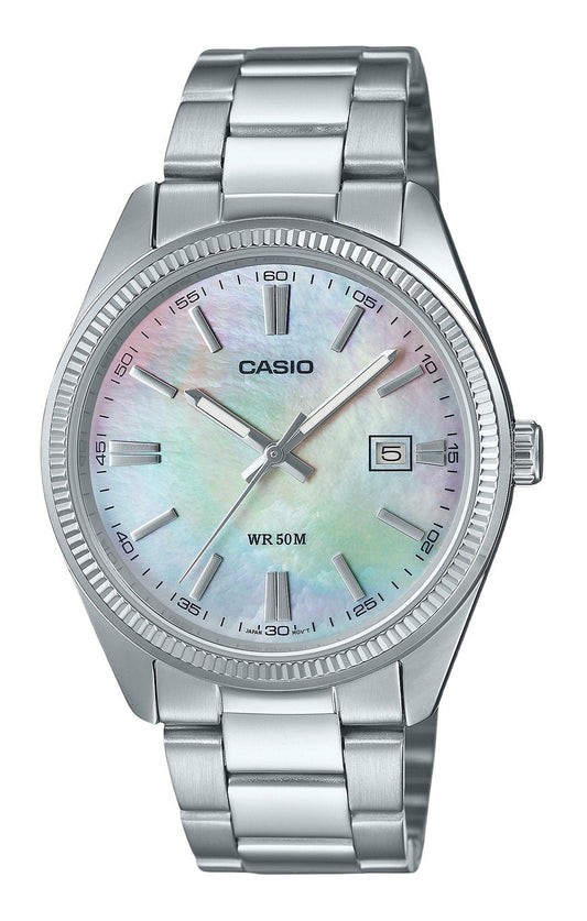 Casio Standard Analog Ion Plated Stainless Steel Mother Of Pearl Quartz MTP-1302DS-7AV Men's Watch