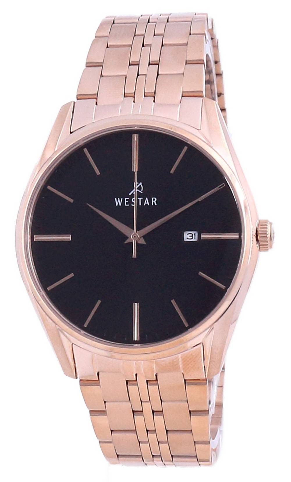 Westar Black Dial Rose Gold Tone Stainless Steel Quartz 50210 PPN 603 Men's Watch