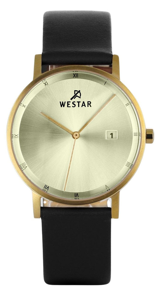 Westar Profile Black Leather Strap Light Champagne Dial Quartz 50221GPN102 Men's Watch