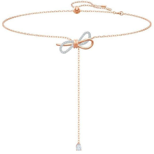 Swarovski Lifelong Bow Rose Gold Tone Y Shaped Necklace With Clear Crystal 5447082 For Women