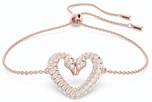 Swarovski Una Rose Gold Tone Swan Neck Heart Bracelet With Clear Crystal 5628658 For Women