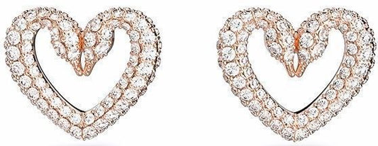 Swarovski Una Rose Gold Tone Swan Neck Heart Stud Earrings 5628659 For Women