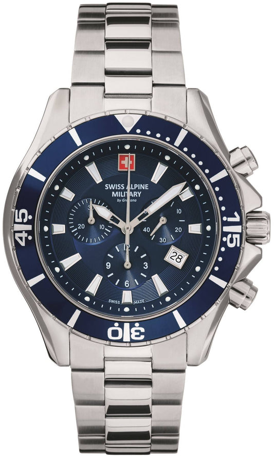 Swiss Alpine Military By Grovana Nautilus Chrono Blue Dial Quartz 7040.9135 100M Men's Watch