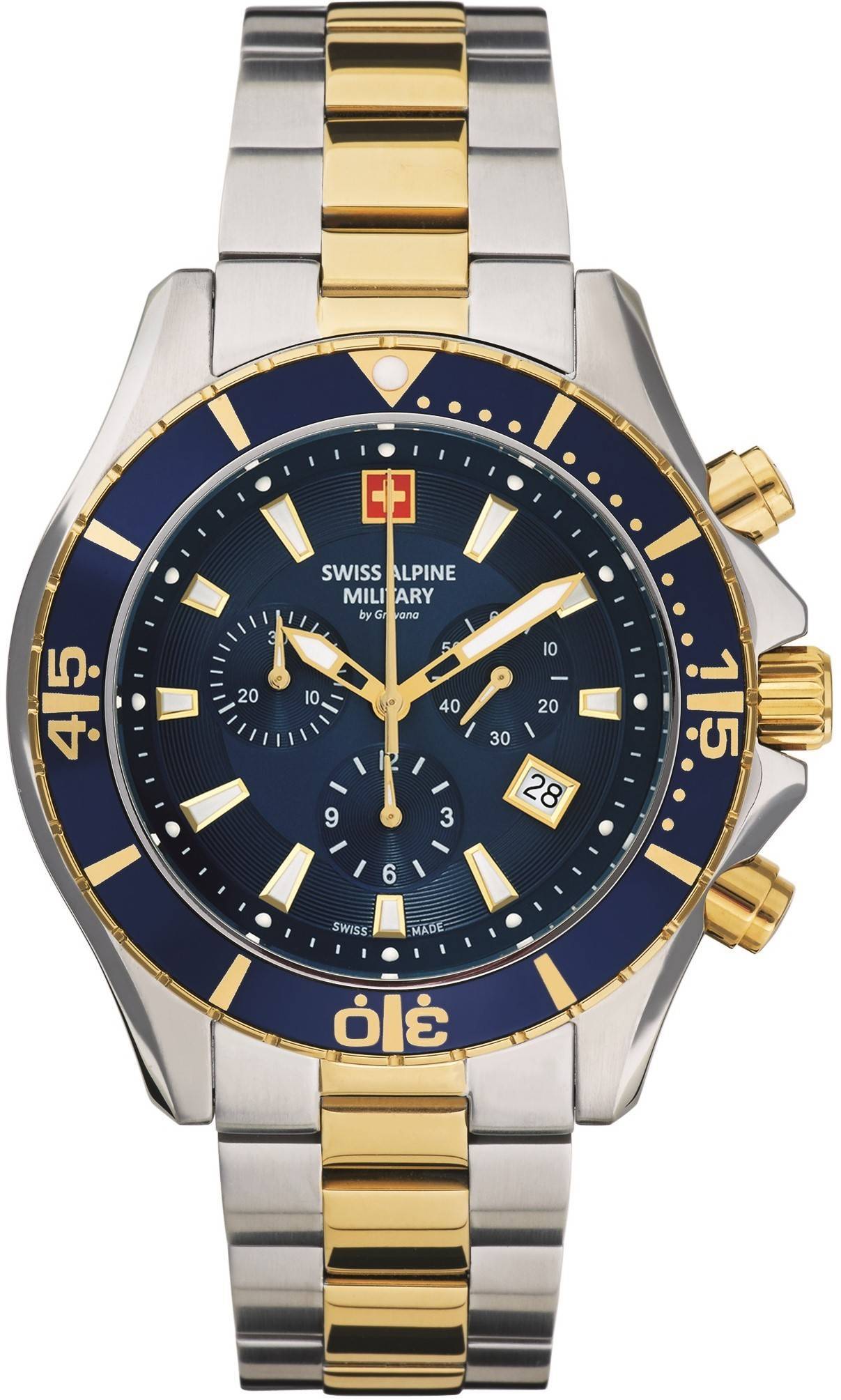 Swiss Alpine Military By Grovana Nautilus Chronograph Blue Dial Quartz 7040.9145 100M Men's Watch