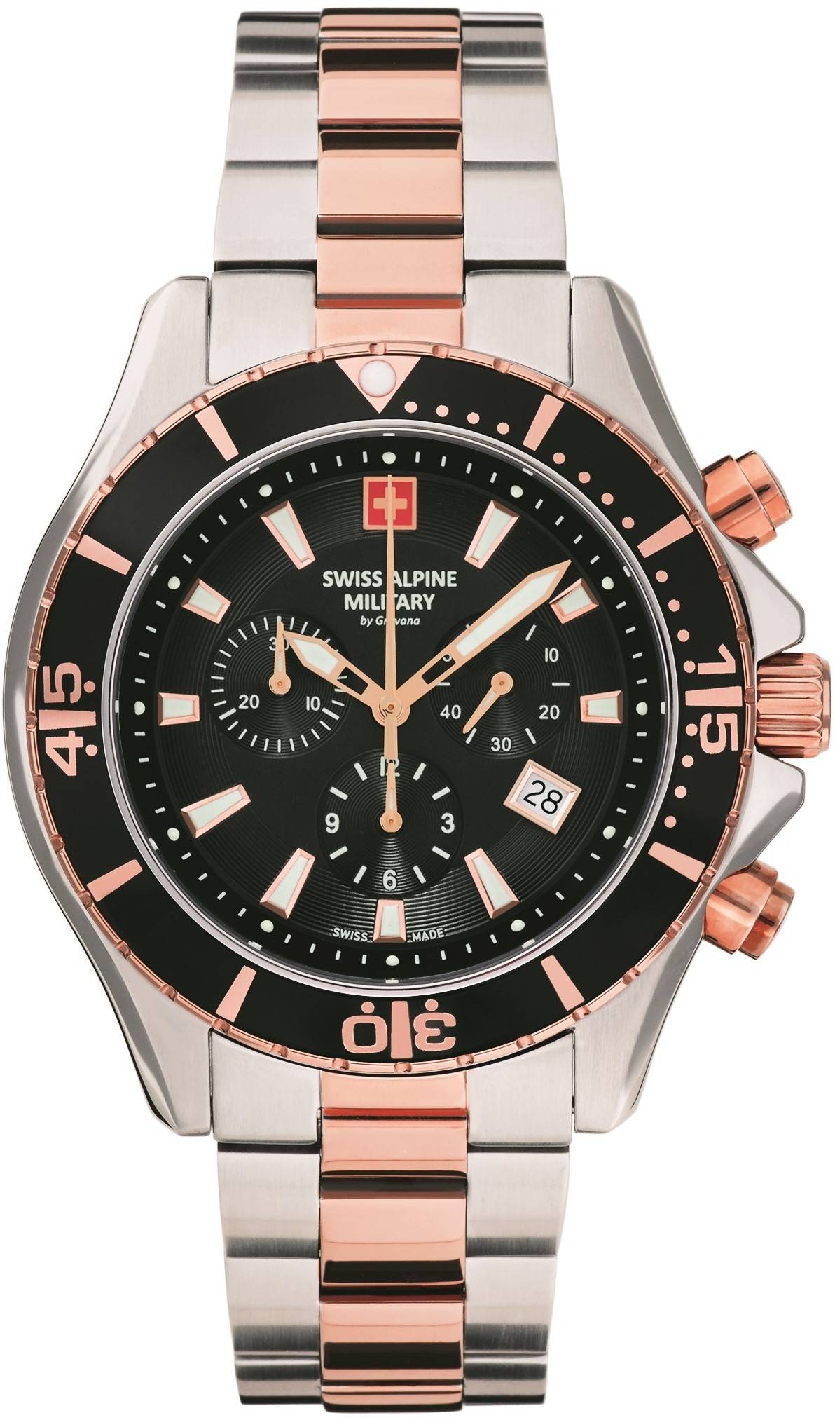 Swiss Alpine Military By Grovana Nautilus Chronograph Black Dial Quartz 7040.9157 100M Men's Watch