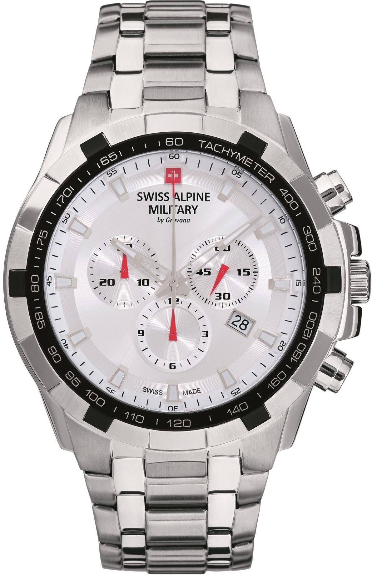 Swiss Alpine Military By Grovana Star Fighter Chronograph Silver Dial Quartz 7043.9132 100M Men's Watch