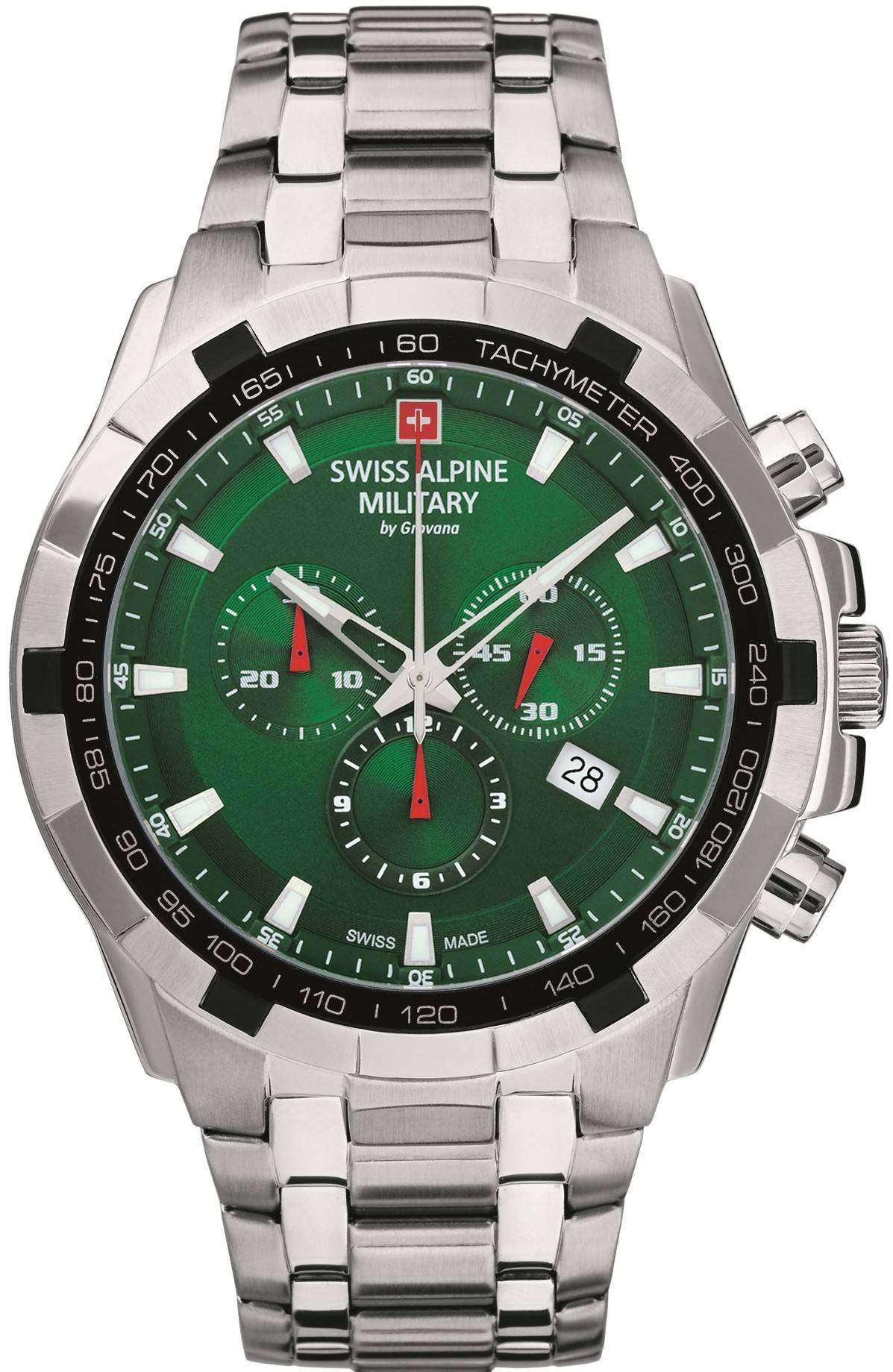 Swiss Alpine Military By Grovana Star Fighter Chronograph Green Dial Quartz 7043.9134 100M Men's Watch