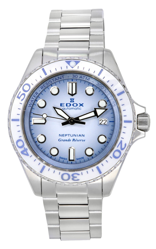 Edox Neptunian Grande Reserve Date Blue Dial Automatic Diver's 80801 3BBUM BUCDN 300M Men's Watch