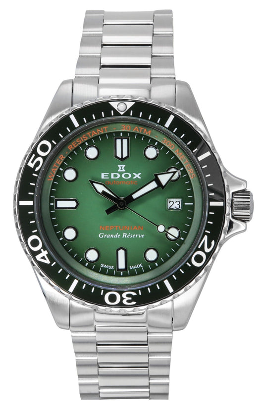 Edox Neptunian Grande Reserve Date Green Dial Automatic Diver's 80801 3VM VDN 300M Men's Watch