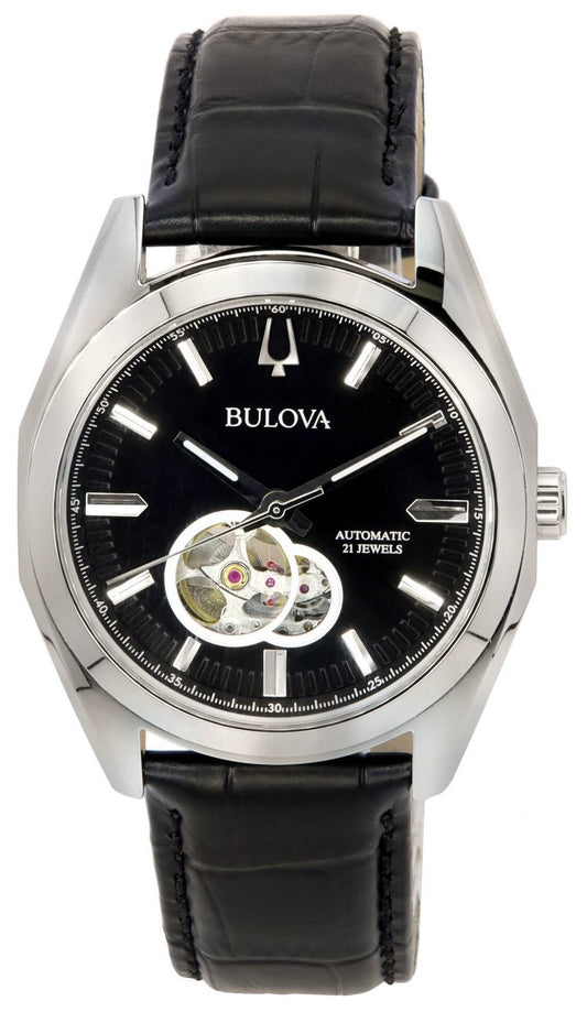 Bulova Surveyor Black Open Heart Dial Automatic 96A273 Men's Watch