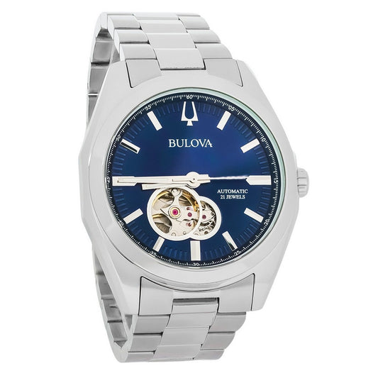 Bulova Classic Surveyor Stainless Steel Blue Open Heart Dial Automatic 96A275 Men's Watch