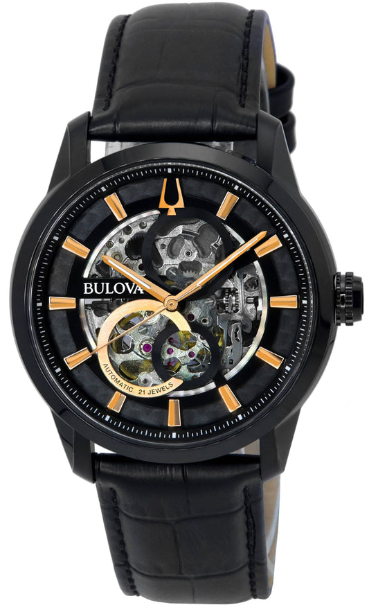 Bulova Classic Sutton Black Skeleton Dial Automatic 98A283 Men's Watch