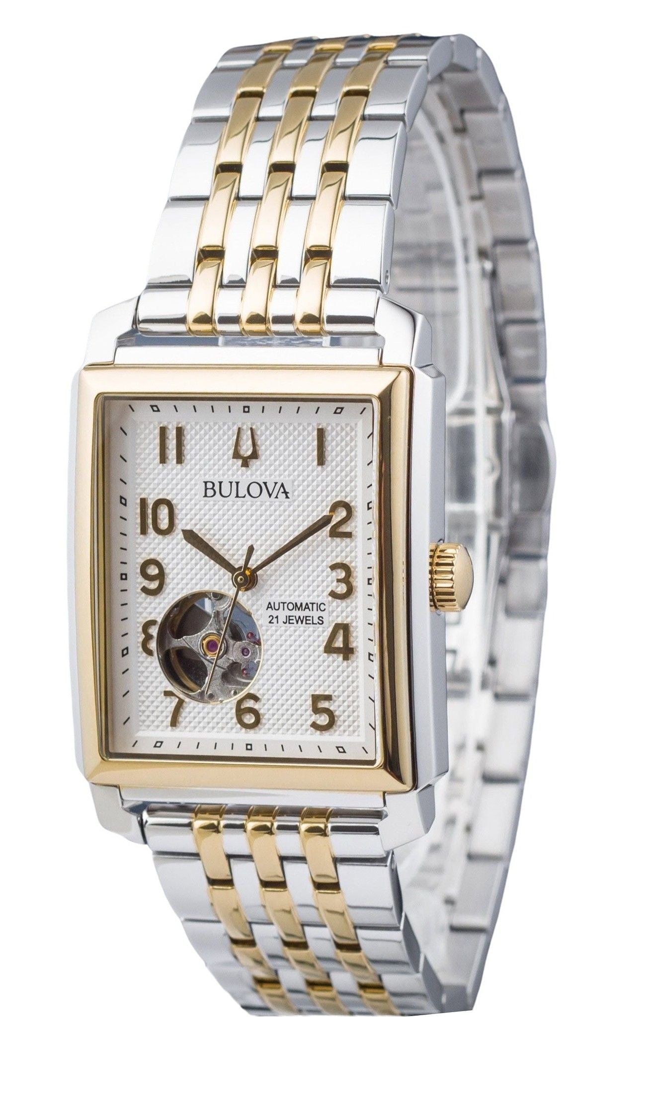 Bulova Sutton Two Tone Stainless Steel Open Heart Silver Dial Automatic 98A308 Men's Watch