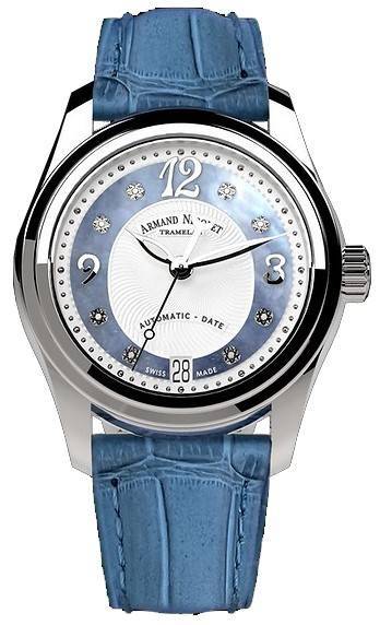 Armand Nicolet Tramelan M03 Diamond Accents Blue And White Dial Automatic A151BAA-AK-P882LV8 100M Calf Leather Strap Women's Wat