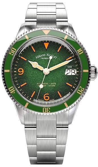 Armand Nicolet Tramelan VS1 Green Dial Automatic A500AVAA-VS-BMA500A 100M Stainless Steel Men's Watch