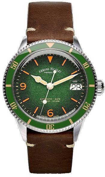 Armand Nicolet Tramelan VS1 Green Dial Automatic A500AVAA-VS-BP19500MAC 100M Calf Leather Strap Men's Watch