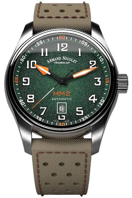 Armand Nicolet Tramelan MM2 Green Dial Automatic A640P-NV-P0640KM8 100M Canvas Strap Men's Watch