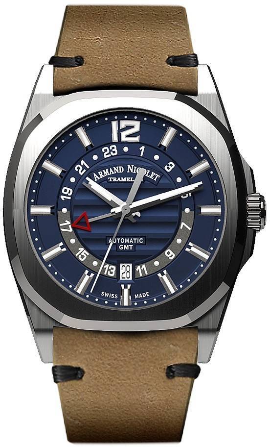 Armand Nicolet Tramelan J09 GMT Blue Dial Automatic A663AAA-BU-PK4140CA Calf Leather Strap Men's Watch