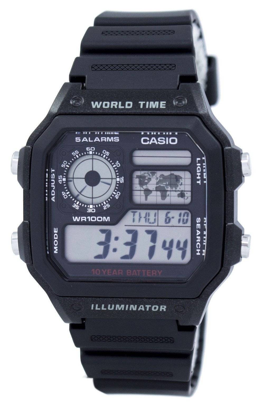 Casio Youth Illuminator World Time Alarm AE-1200WH-1AV AE1200WH-1AV Men's Watch