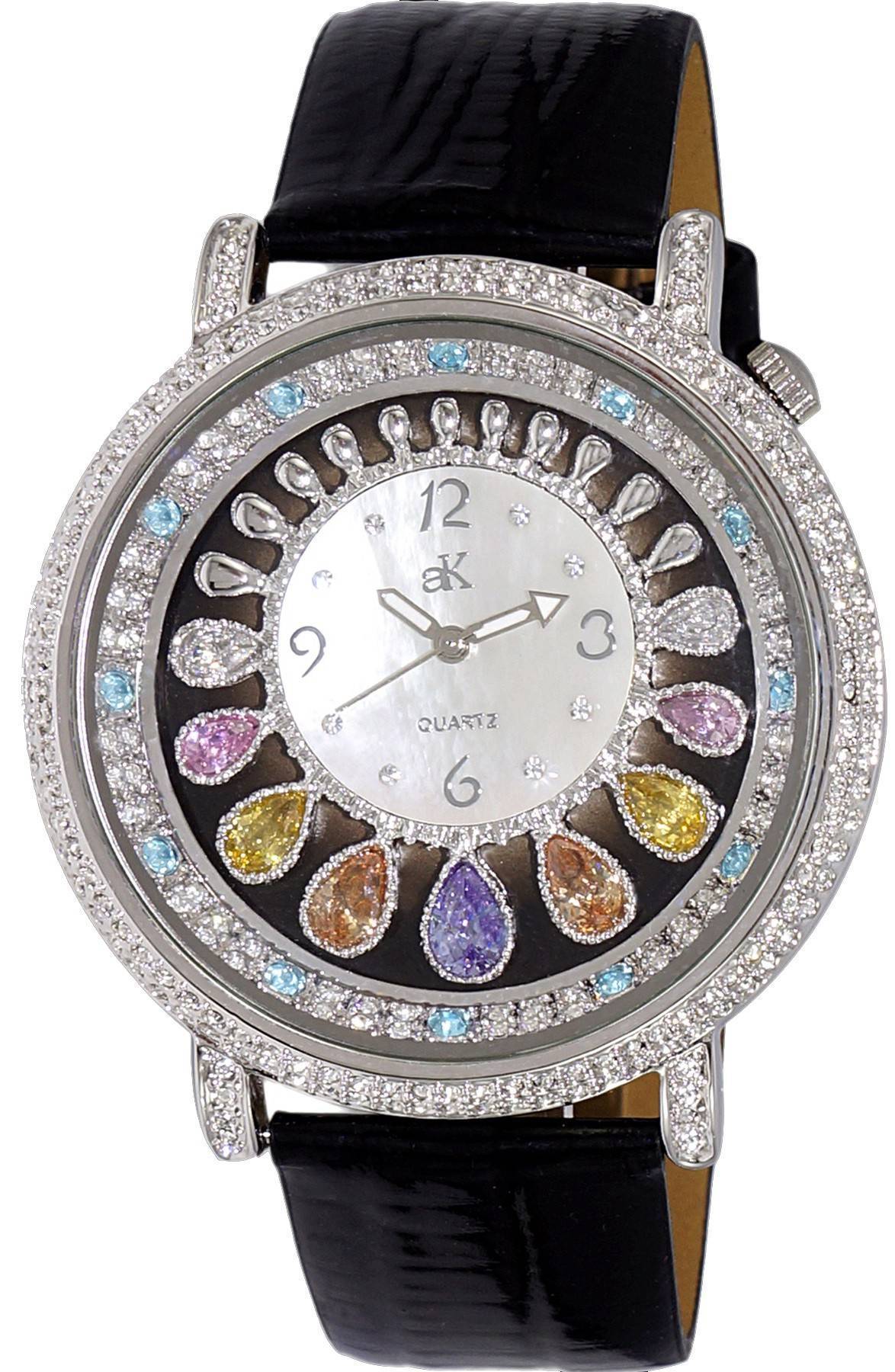 Adee Kaye Tear Drop Collection Crystal Accents White Mother Of Pearl Dial Quartz AK2112-L Women's Watch