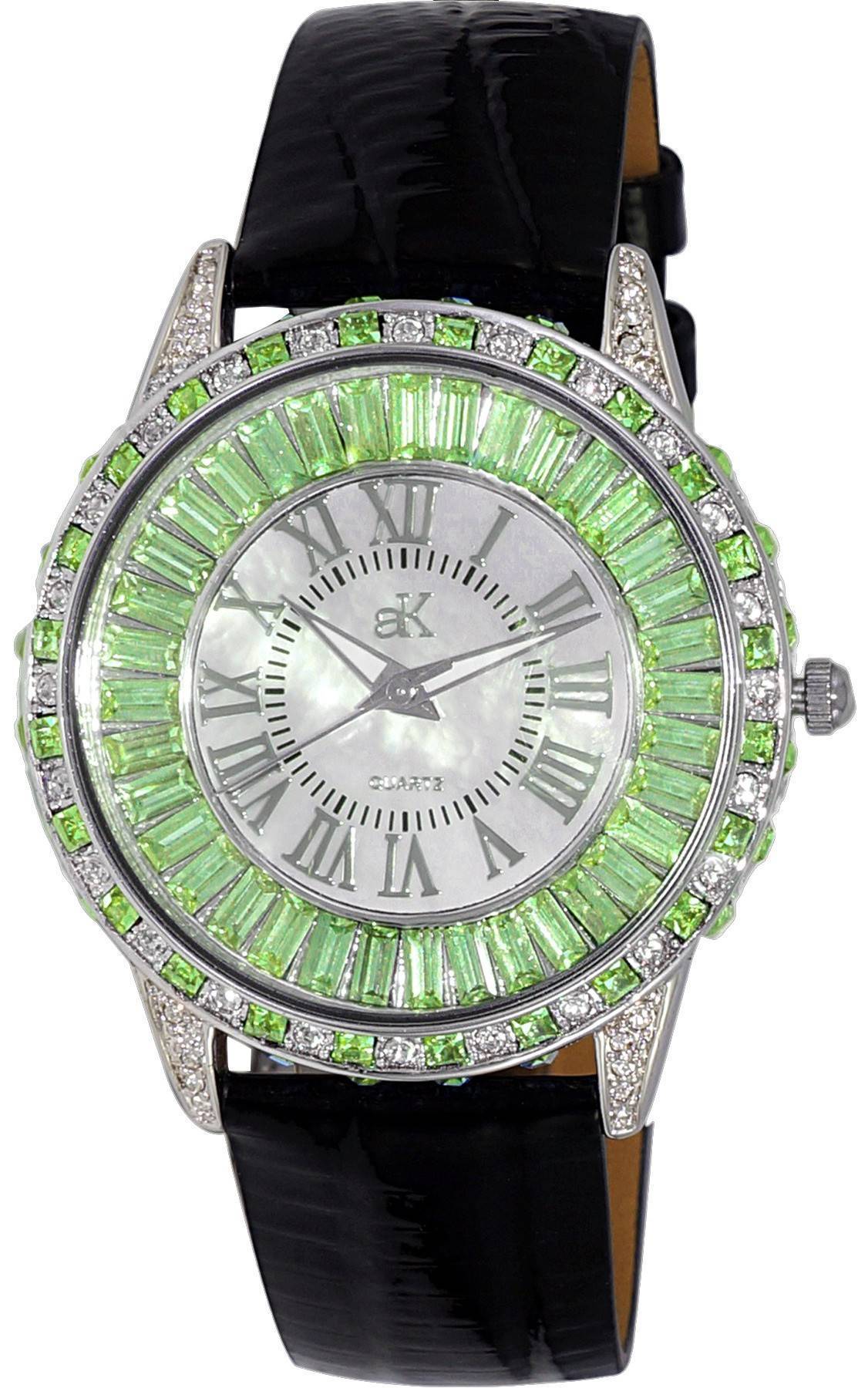 Adee Kaye Marquee Collection Crystal Accents White Mother Of Pearl Dial Quartz AK2524-LGN Women's Watch