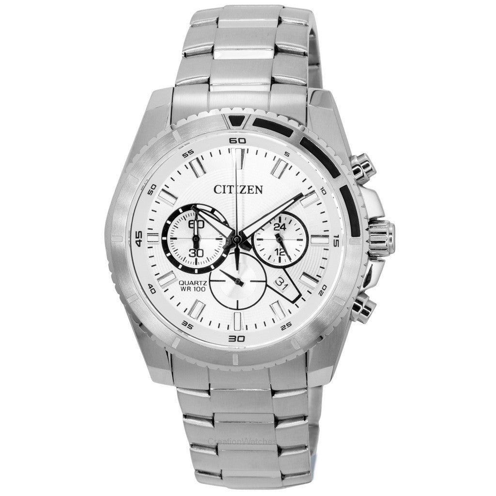 Citizen Chronograph Stainless Steel Silver Dial Quartz AN8200-50A 100M Men's Watch