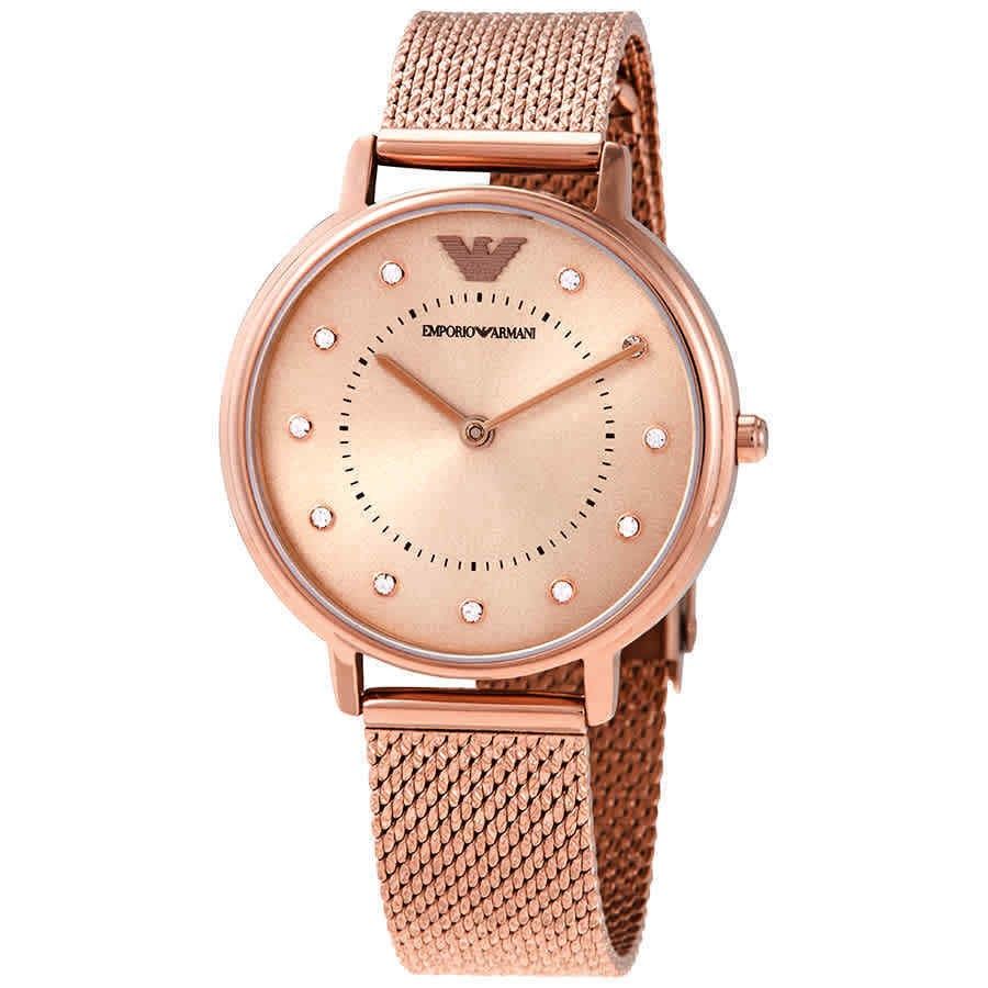 Emporio Armani Kappa Crystal Accents Stainless Steel Mesh Rose Gold Dial Quartz AR11129 Women's Watch