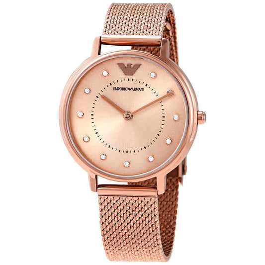 Emporio Armani Kappa Crystal Accents Stainless Steel Mesh Rose Gold Dial Quartz AR11129 Women's Watch