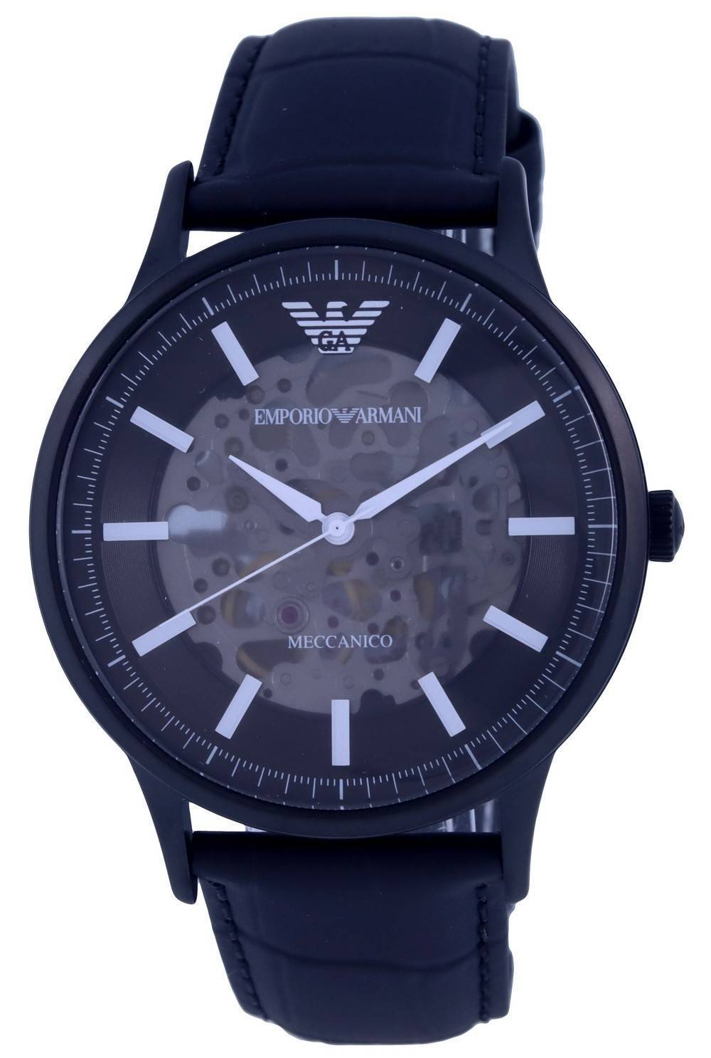 Emporio Armani Skeleton Leather Black Dial Automatic AR60042 Men's Watch