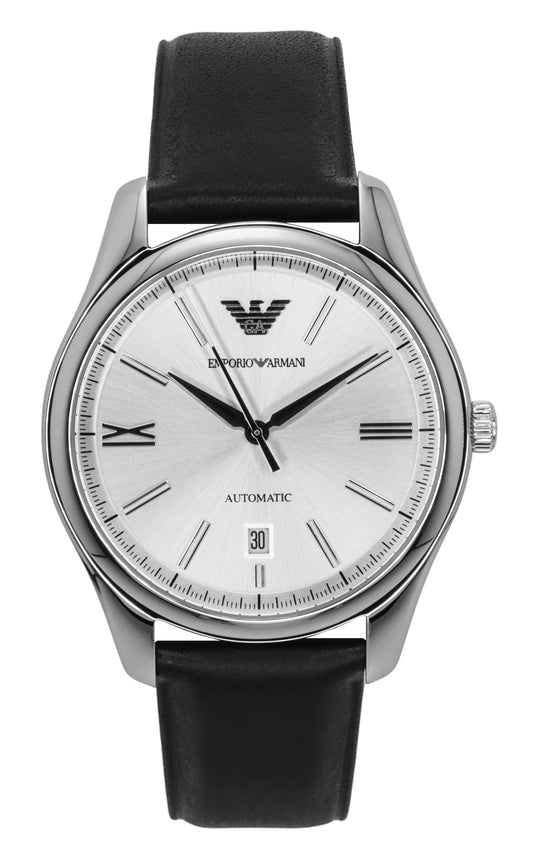 Emporio Armani Leather Strap Silver Dial Automatic AR60077 Men's Watch