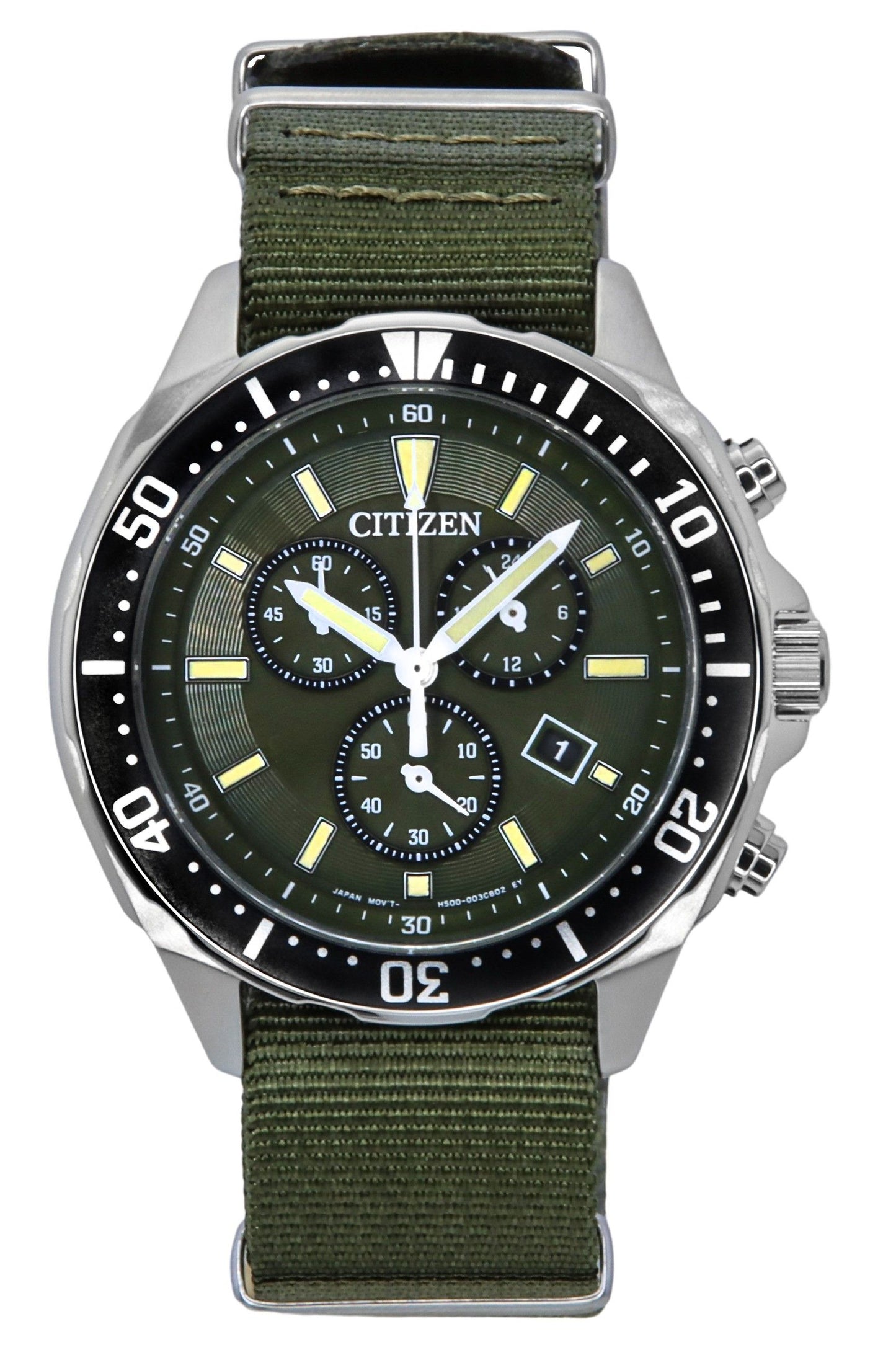 Citizen Eco-Drive Nylon Strap Green Dial Eco-Drive AT2500-19W 100M Men's Watch