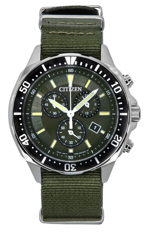 Citizen Eco-Drive Nylon Strap Green Dial Eco-Drive AT2500-19W 100M Men's Watch