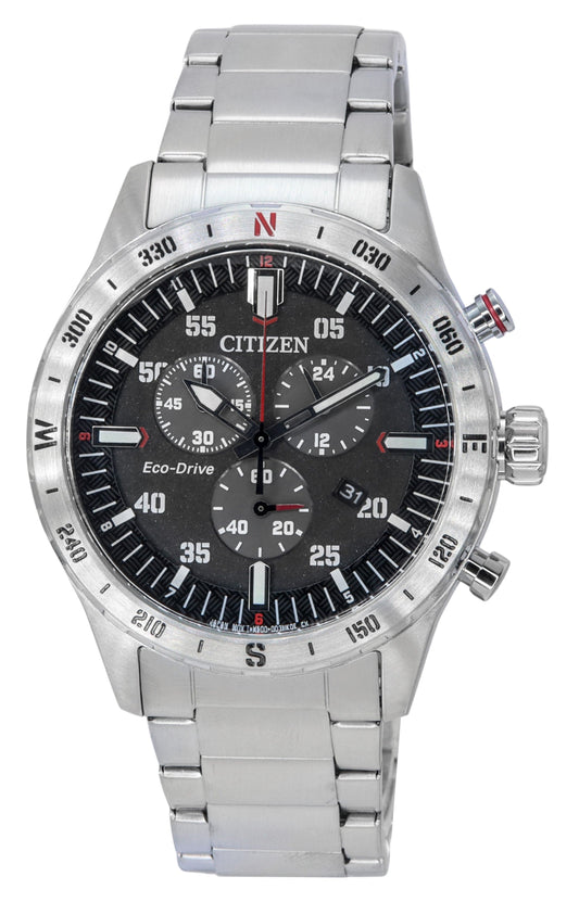 Citizen Eco-Drive Chronograph Stainless Steel Black Dial AT2520-89E 100M Men's Watch