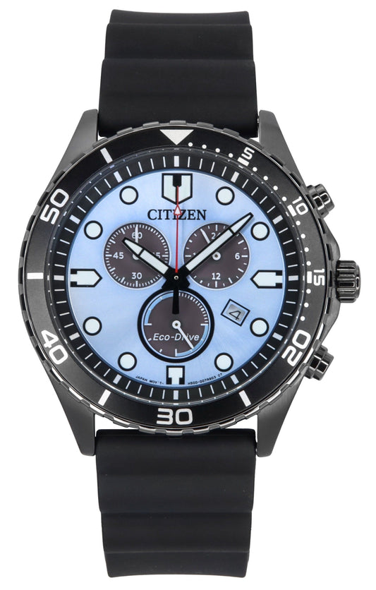 Citizen Eco-Drive Chronograph Polyurethane Strap Blue Dial AT2567-18L 100M Men's Watch