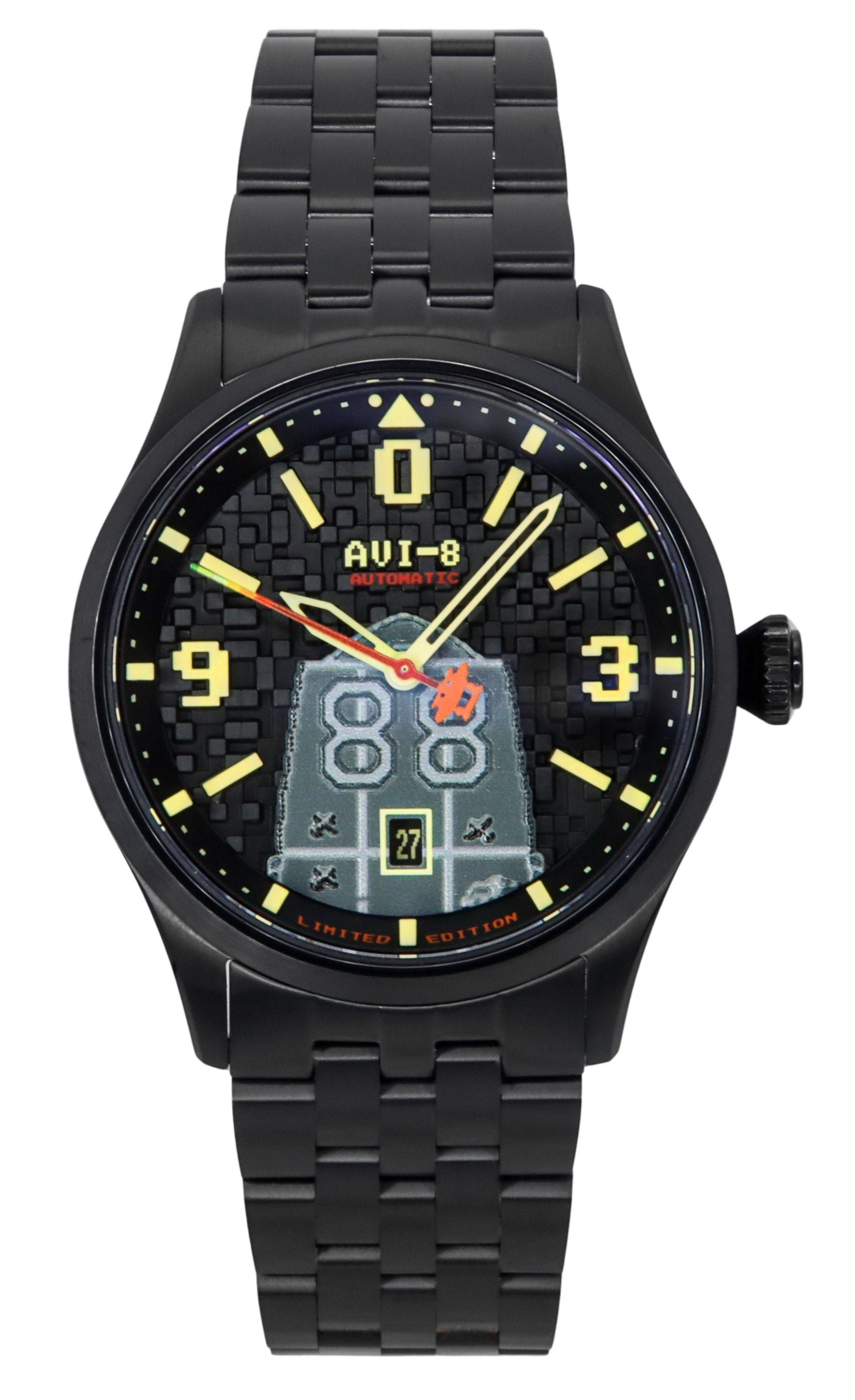 AVI-8 Flyboy Capcom 1942 Automatic Pixel Limited Edition Midnight Ace Black Dial AV-4121-33 Men's Watch With Extra Strap