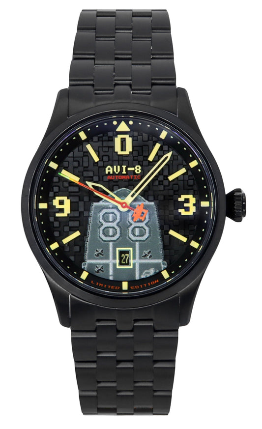 AVI-8 Flyboy Capcom 1942 Automatic Pixel Limited Edition Midnight Ace Black Dial AV-4121-33 Men's Watch With Extra Strap