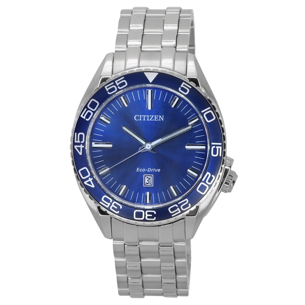 Citizen Carson Stainless Steel Blue Dial Eco-Drive AW1770-53L 100M Men's Watch