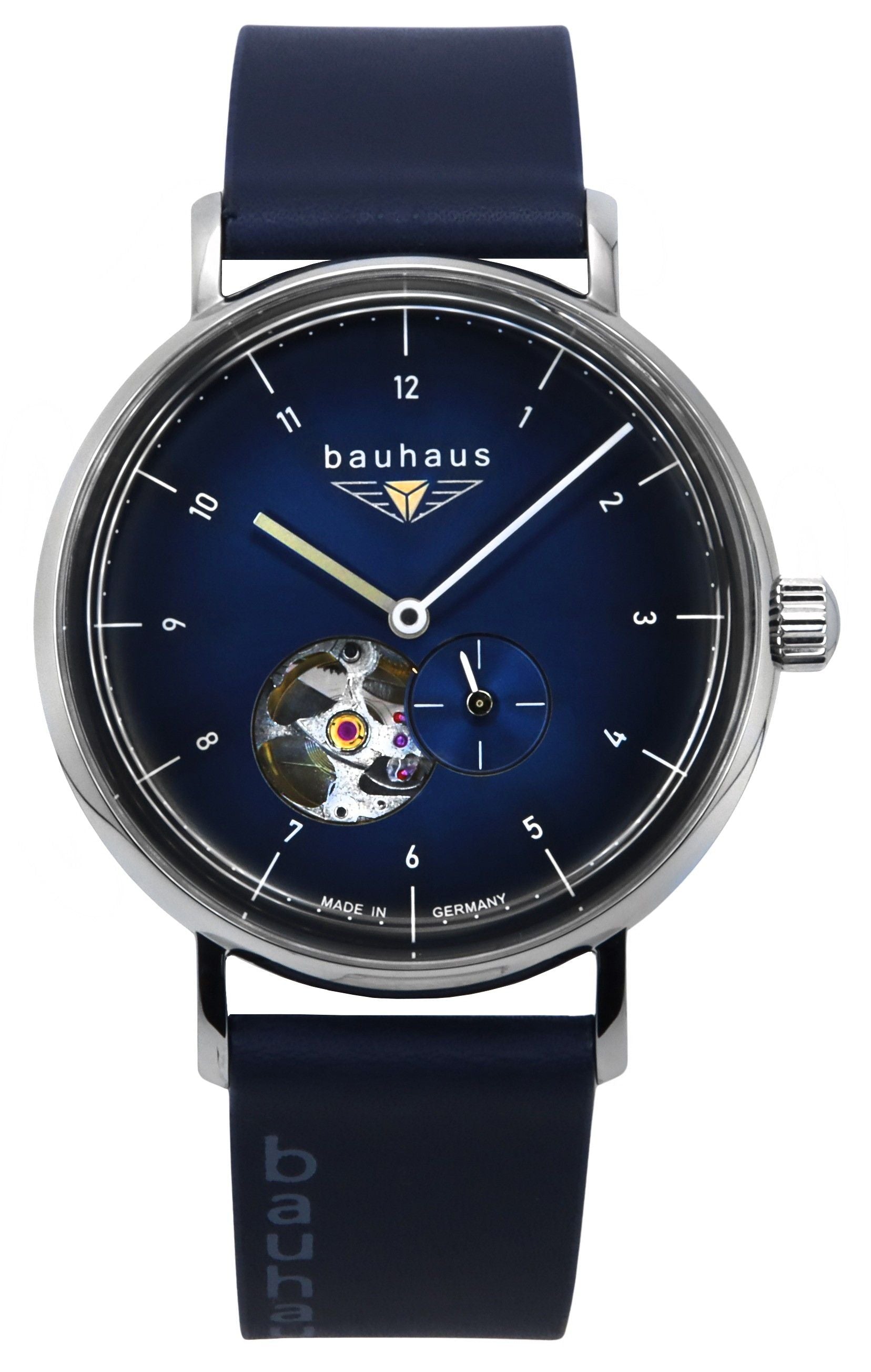 Bauhaus Classic Blue Leather Strap Dark Blue Open Heart Dial Automatic 21663 Men's Watch