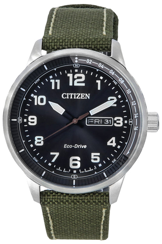 Citizen Urban Eco-Drive Green Nylon Strap Black Dial BM8590-10E 100M Men's Watch