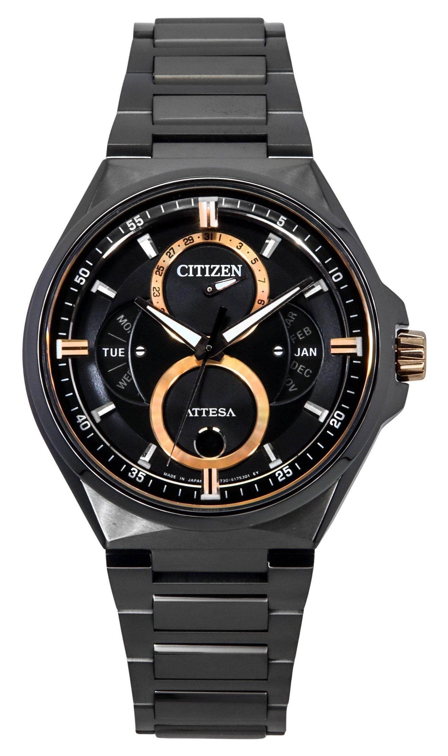Citizen Attesa Moon Phase Super Titanium Black Dial Eco-Drive BU0065-64E 100M Men's Watch