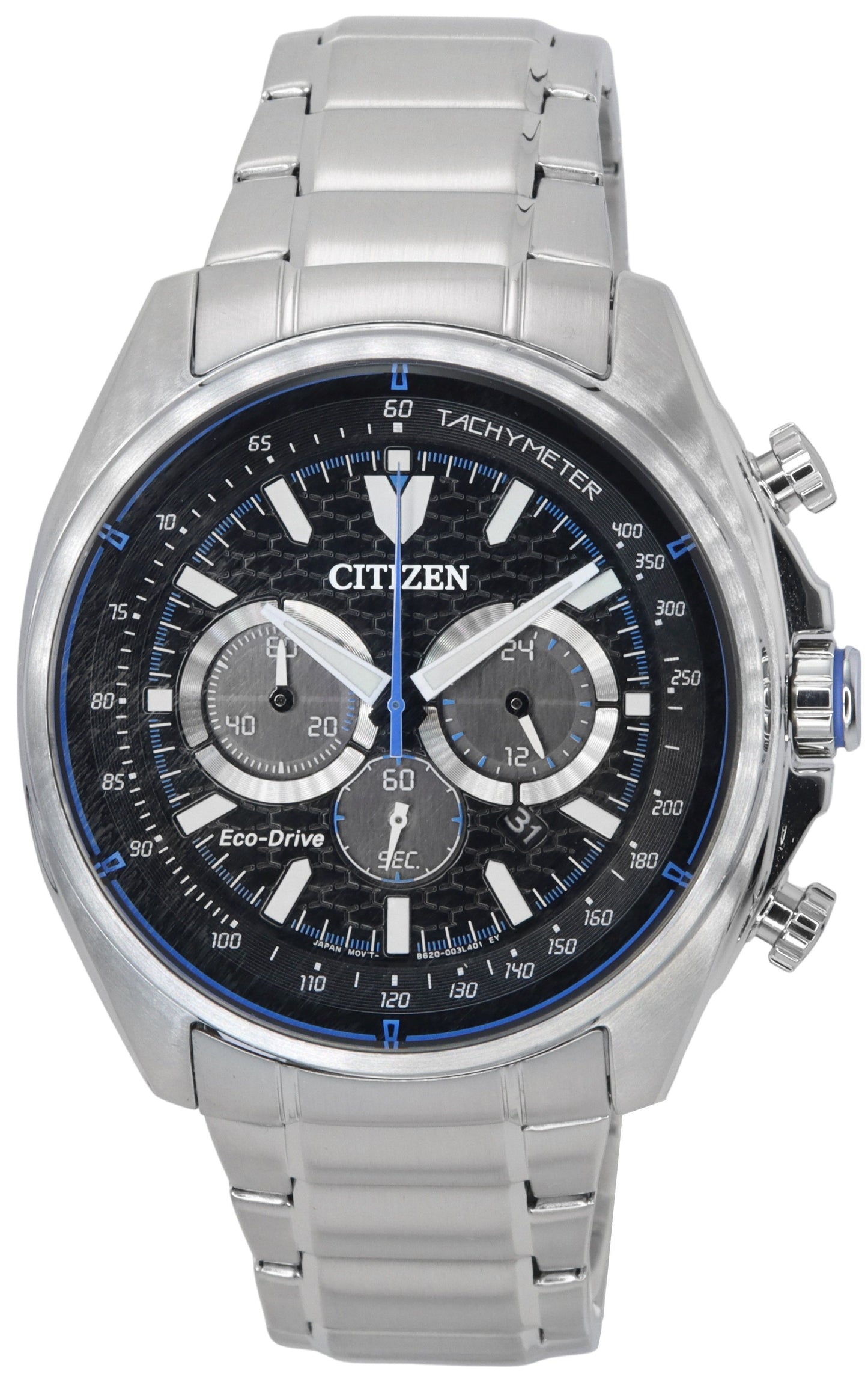 Citizen Eco-Drive Chronograph Stainless Steel Black Dial CA4560-81E 100M Men's Watch