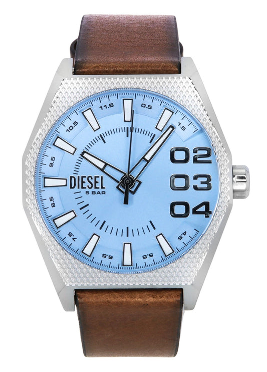 Diesel Scraper Leather Strap Blue Dial Quartz DZ2174 Men's Watch