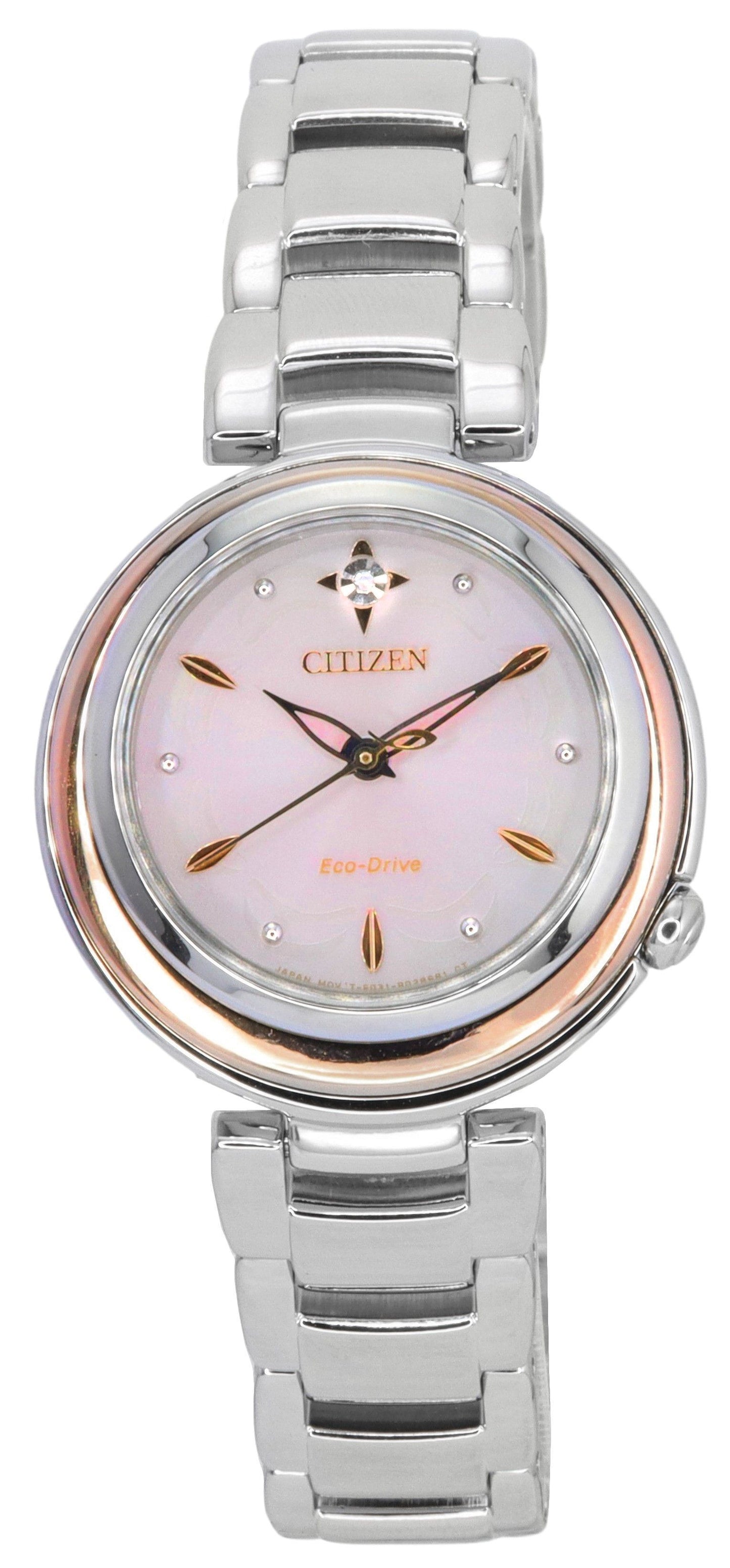 Citizen L Eco-Drive Diamond Accent Stainless Steel Pink Dial EM0589-88X Women's Watch