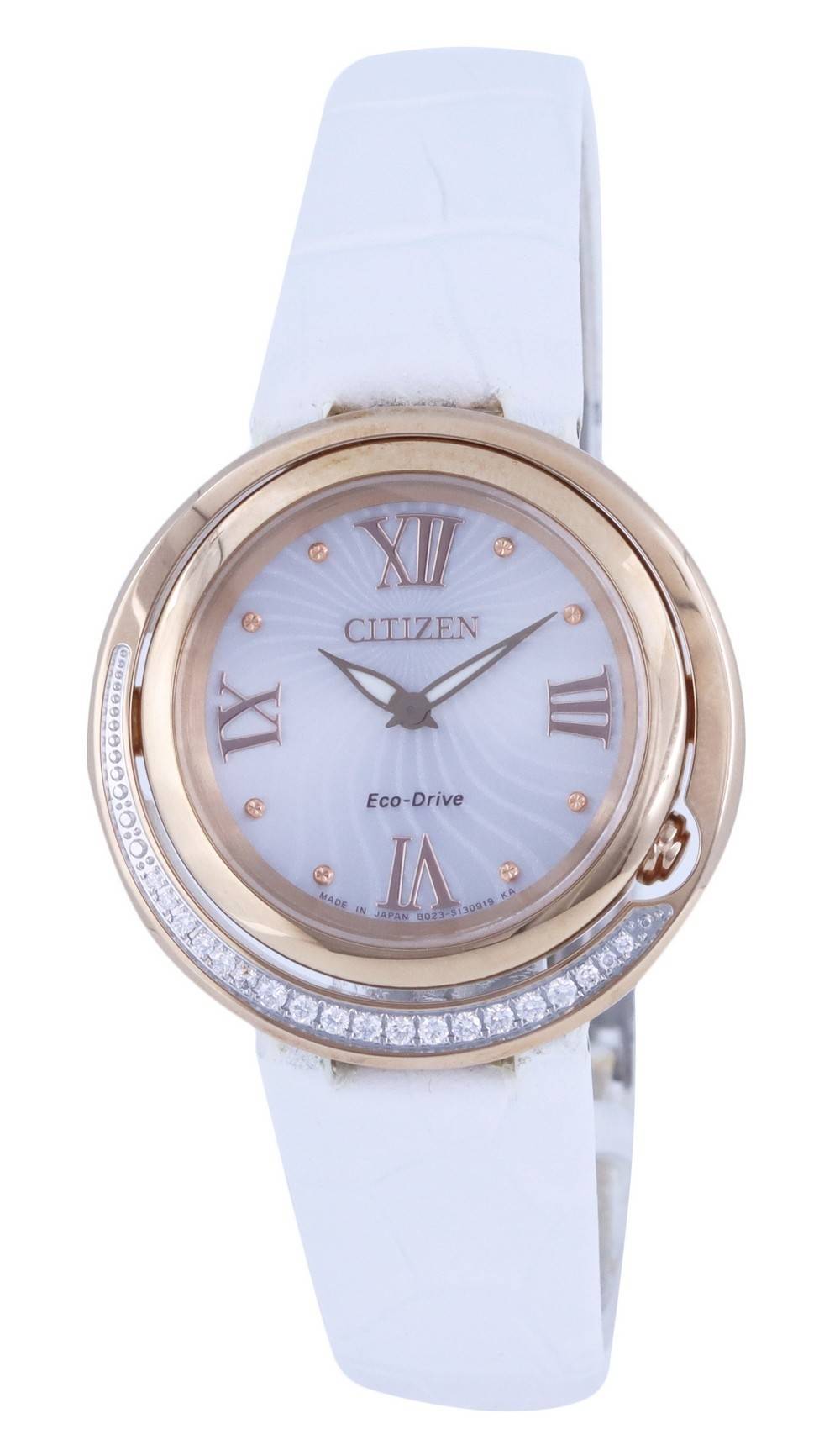 Citizen Diamond Accents Leather Silver Dial Eco-Drive EX1122-07A Women's Watch